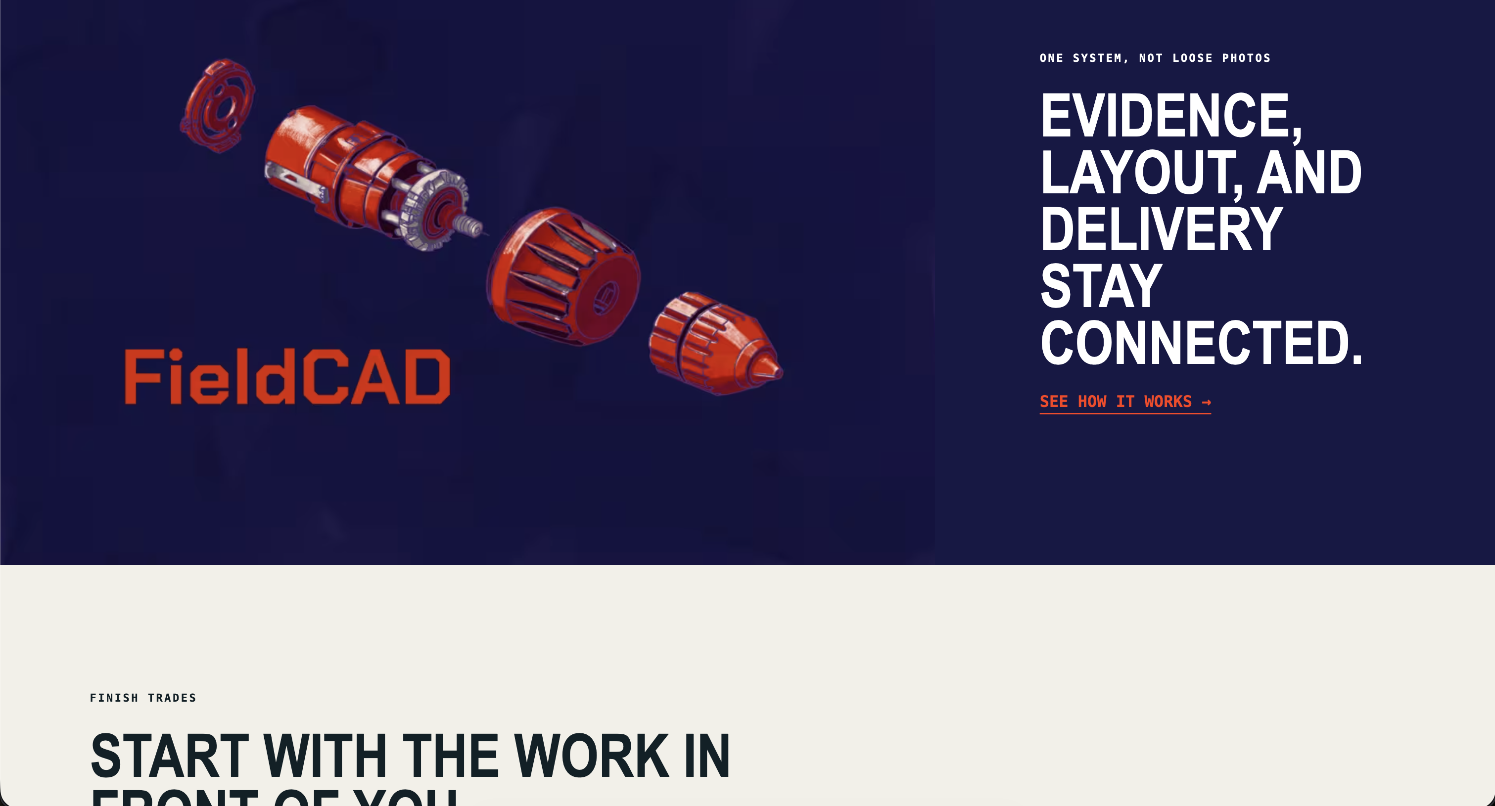 FieldCAD landing page snapshot